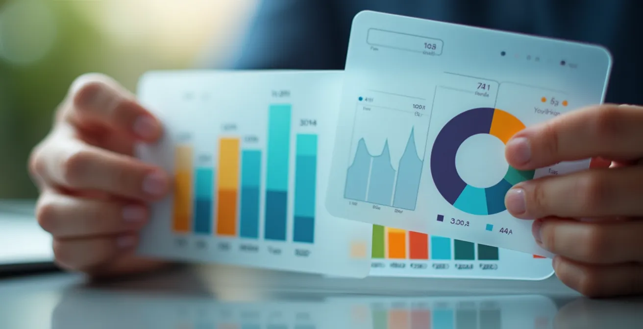 Personne analysant des graphiques de prix immobiliers sur plusieurs écrans dans un bureau moderne