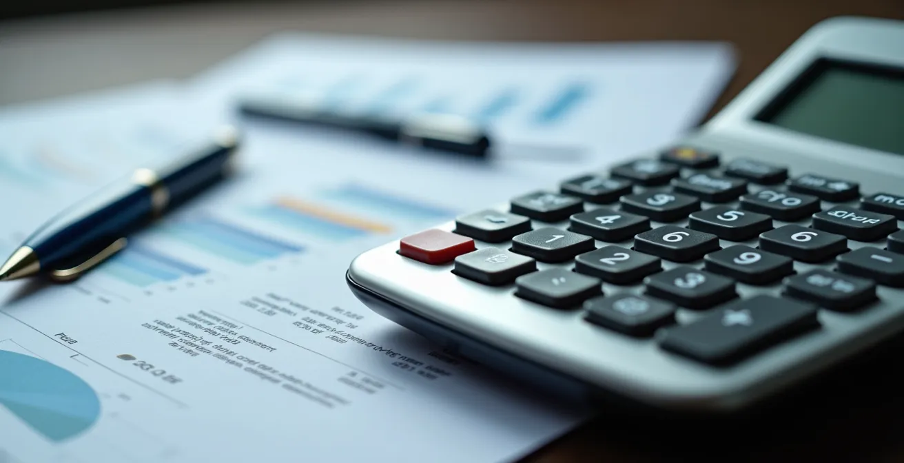 Calculatrice financière et documents de prêt hypothécaire sur bureau d'affaires