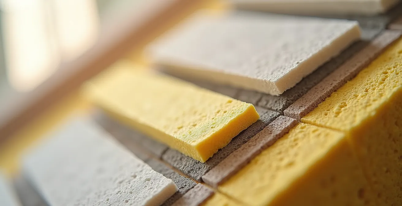 Coupe transversale d'un immeuble montrant les couches d'isolation entre commerce et logements