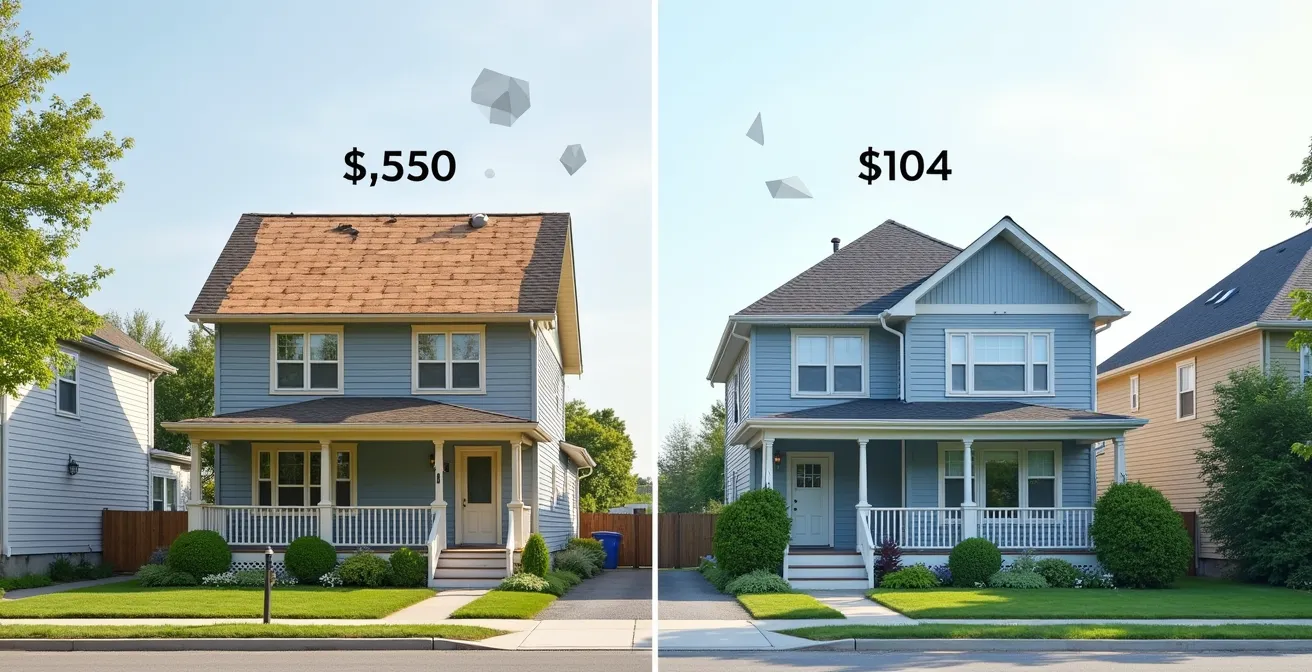Comparaison visuelle d'un jumelé et d'une maison unifamiliale avec leurs coûts d'entretien respectifs