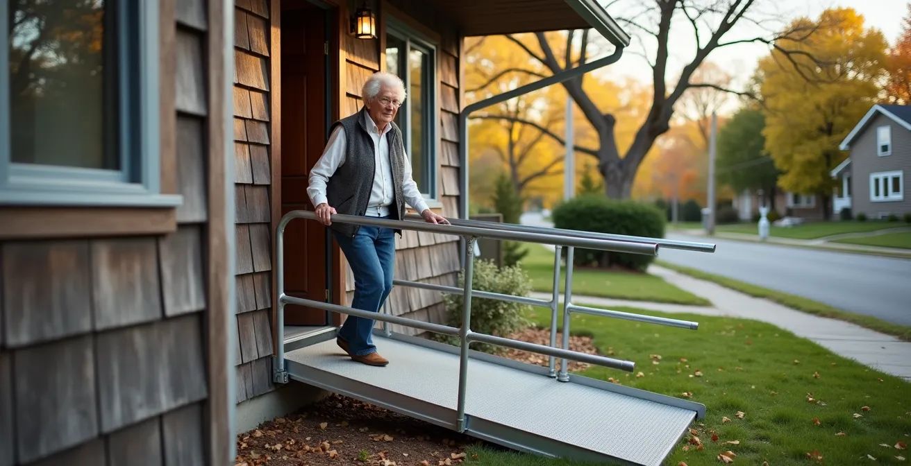 Bungalow québécois rénové avec rampe d'accès et aménagements adaptés pour l'accessibilité