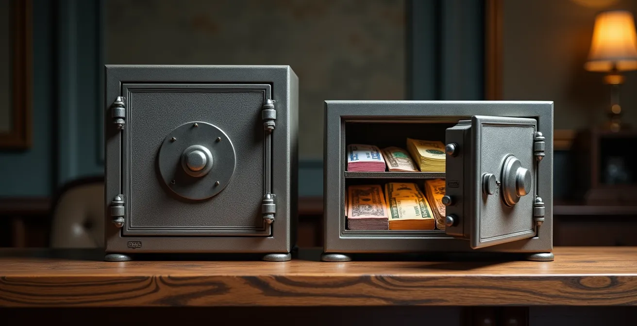 Deux coffres-forts distincts représentant la séparation des fonds de prévoyance et d'opération d'une copropriété.